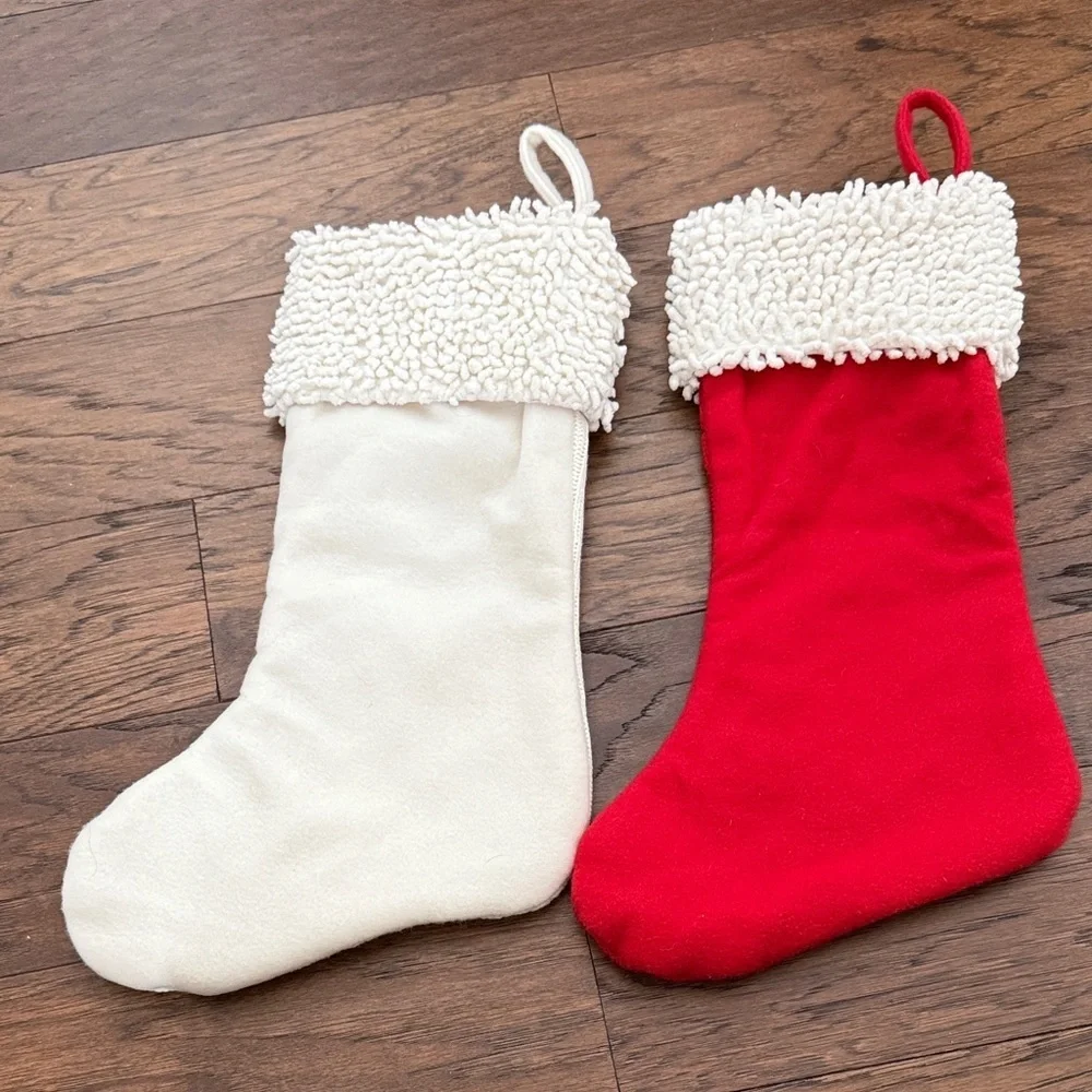 Red and White Knit Poinsettia Stocking Set